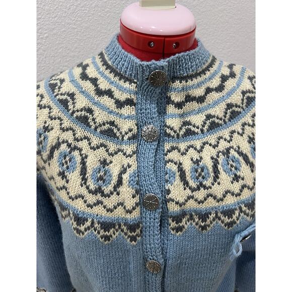 Norway Design Handknitted Wool Cardigan Sweater Fair Isle Nordic Pattern - Picture 3 of 8